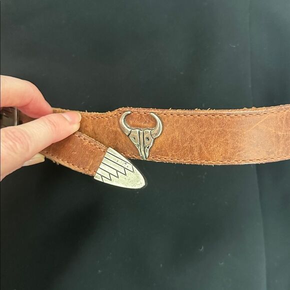 Canterbury brown leather western belt silver buckle 32 small s boho - Picture 3 of 8